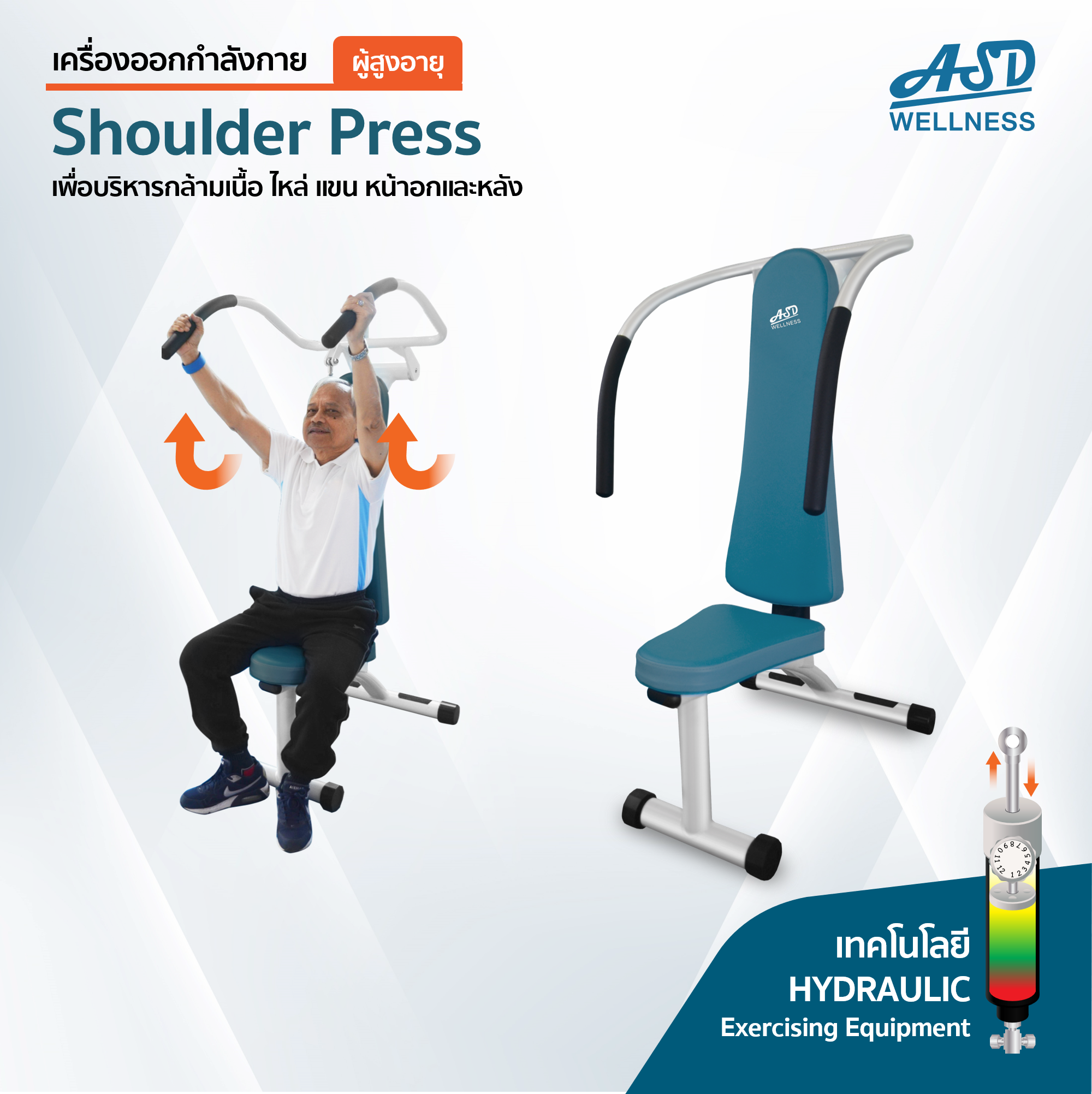 เครื่องออกกำลังกาย สำหรับผู้สูงอายุ เพื่อบริหารกล้ามเนื้อไหล่ แขน หน้าอกและหลัง Shoulder Press