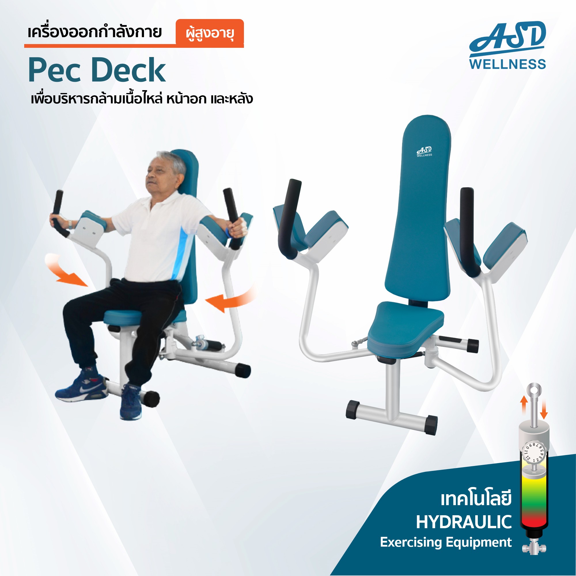เครื่องออกกำลังกาย สำหรับผู้สูงอายุ เพื่อบริหารกล้ามเนื้อไหล่ หน้าอก และหลัง Pec Deck