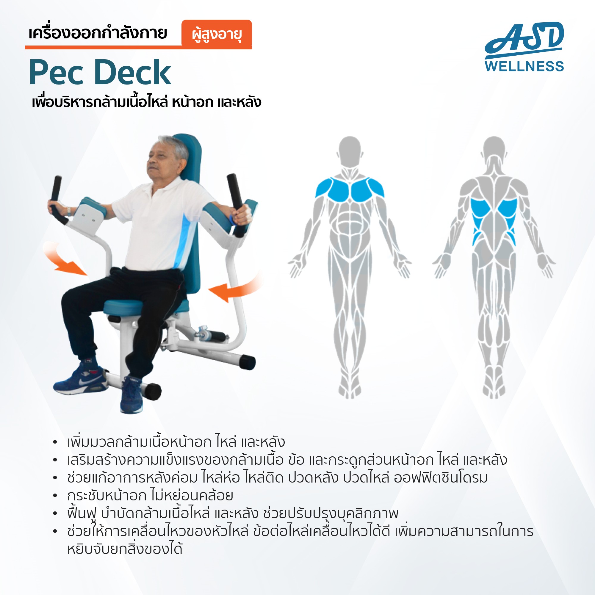 เครื่องออกกำลังกาย สำหรับผู้สูงอายุ เพื่อบริหารกล้ามเนื้อไหล่ หน้าอก และหลัง Pec Deck