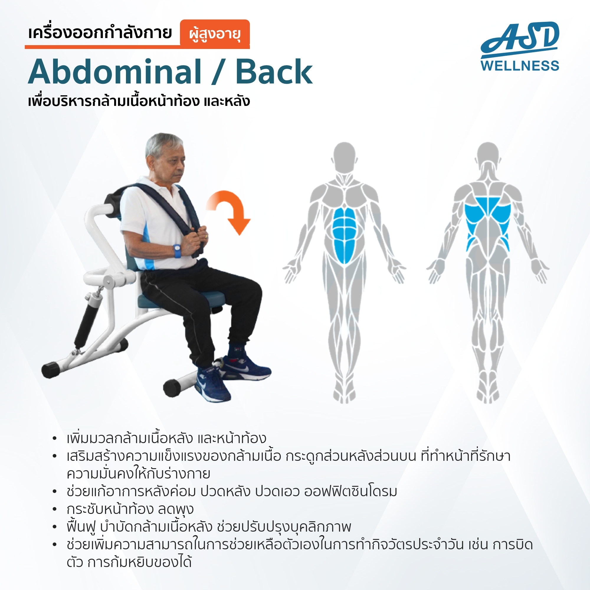 สำหรับผู้สูงอายุ เพื่อบริหารกล้ามเนื้อหน้าท้อง และหลัง Abdominal / Back