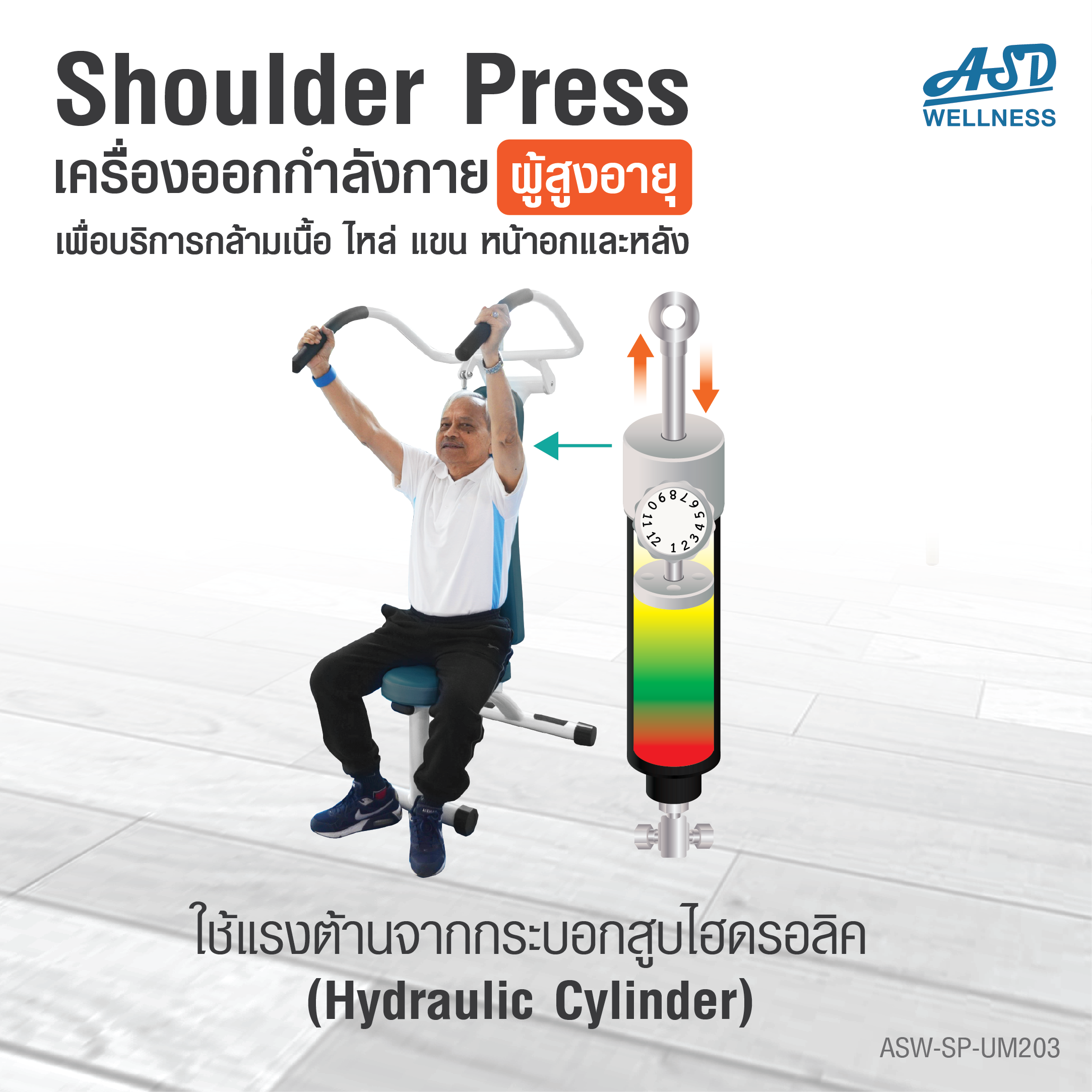เครื่องออกกำลังกาย สำหรับผู้สูงอายุ เพื่อบริหารกล้ามเนื้อไหล่ แขน หน้าอกและหลัง Shoulder Press