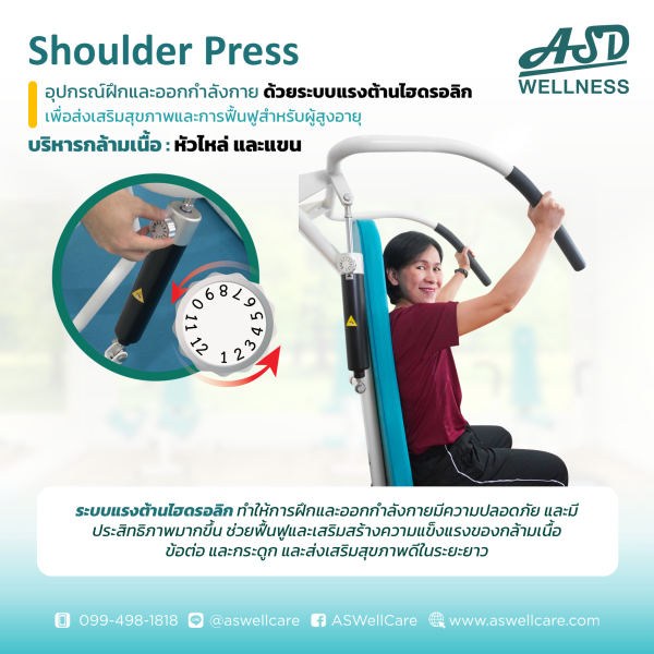 เครื่องฝึกและออกกำลังกาย สำหรับผู้สูงอายุ เพื่อบริหารกล้ามเนื้อหัวไหล่ และแขน Shoulder Press