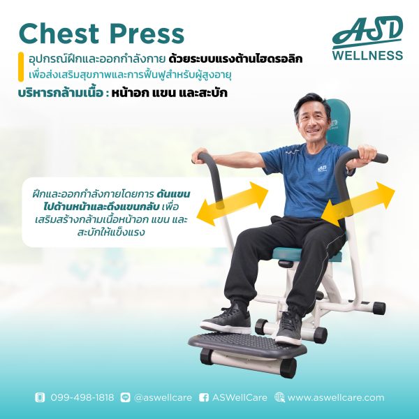 เครื่องฝึกและออกกำลังกาย สำหรับผู้สูงอายุ เพื่อบริหารกล้ามเนื้อหน้าอก แขน และสะบัก Chest Press