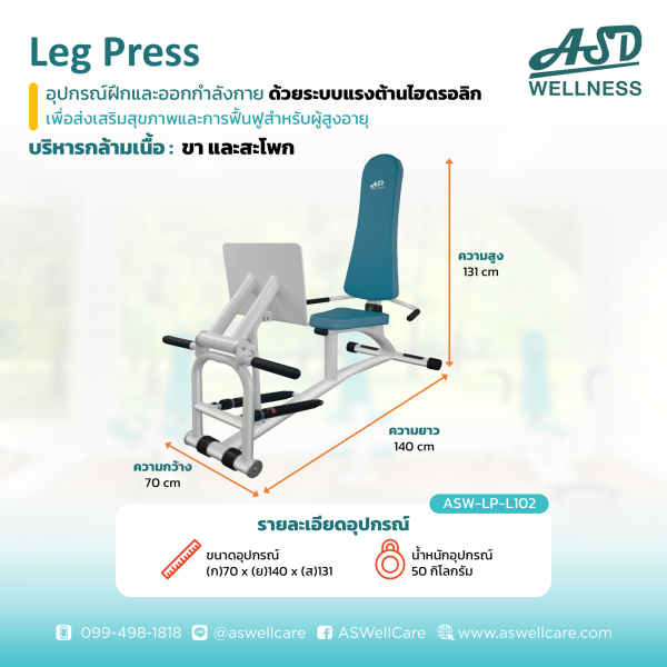 เครื่องฝึกและออกกำลังกาย สำหรับผู้สูงอายุ เพื่อบริหารกล้ามเนื้อขา และสะโพก Leg Press