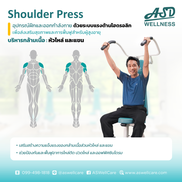 เครื่องฝึกและออกกำลังกาย สำหรับผู้สูงอายุ เพื่อบริหารกล้ามเนื้อหัวไหล่ และแขน Shoulder Press