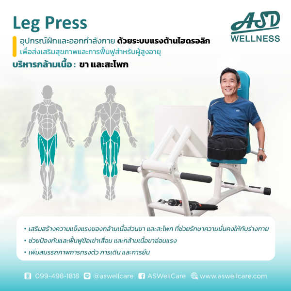 เครื่องฝึกและออกกำลังกาย สำหรับผู้สูงอายุ เพื่อบริหารกล้ามเนื้อขา และสะโพก Leg Press